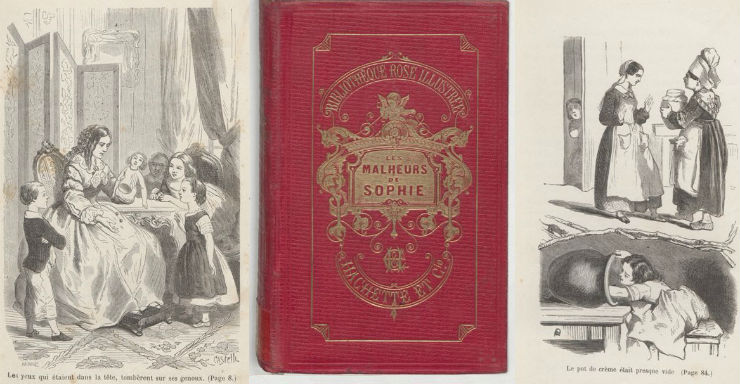 La comtesse de Ségur, H. Castelli (gravures sur bois). Les malheurs de Sophie. Paris, librairie Hachette et Cie, collection « Bibliothèque rose illustrée », 1880, 251 p.