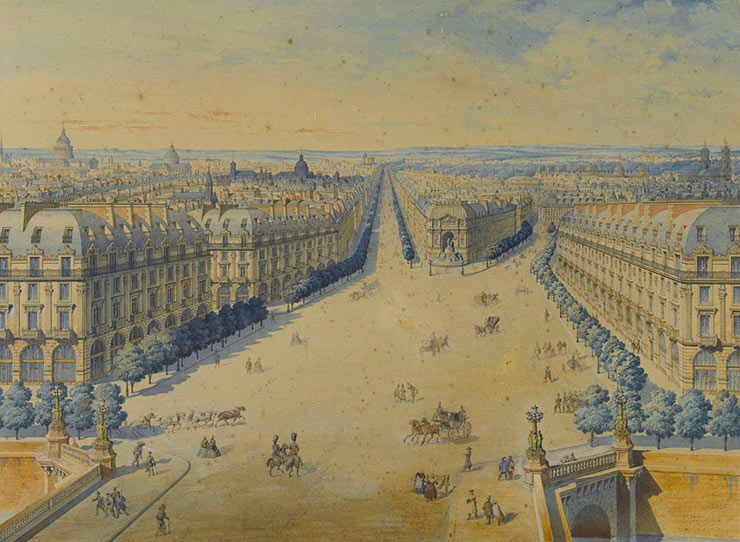 Gabriel Davioud, <em>Place et fontaine Saint-Michel : vue perspective</em>, Paris, 1856. © Ville de Paris / BHdV