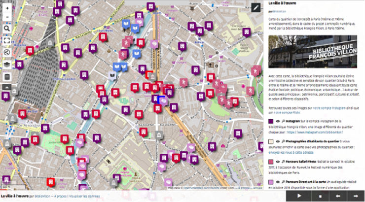 Capture d'écran de la carte La ville à l'oeuvre de la bibliothèque François Villon