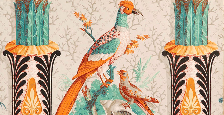 Oiseaux et coquillages, papier peint 1805, Ville de Paris / Bibliothèque Forney