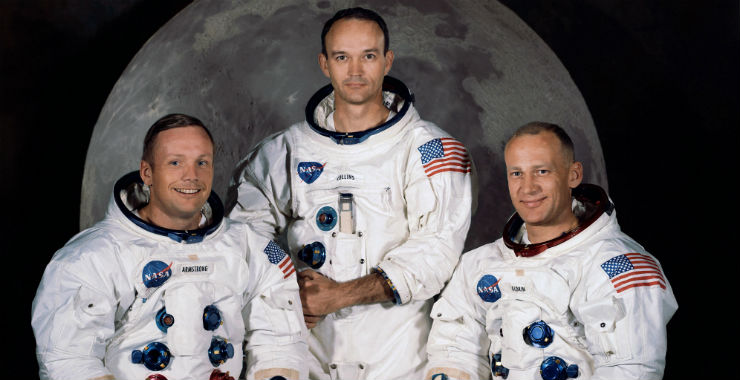 L'équipe de la mission Apollo 11, de gauche à droite Neil A. Armstrong, Michael Collins et Edwin E. Aldrin Jr (Archives Nasa)