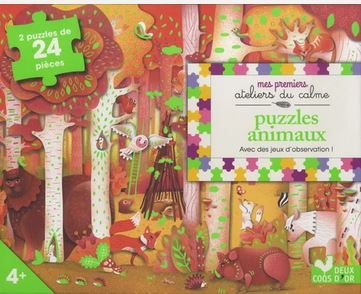 Puzzles animaux : avec des jeux d'observation ! : puzzle 2x24 pièces | Cinzia Sileo (1981-....). Auteur