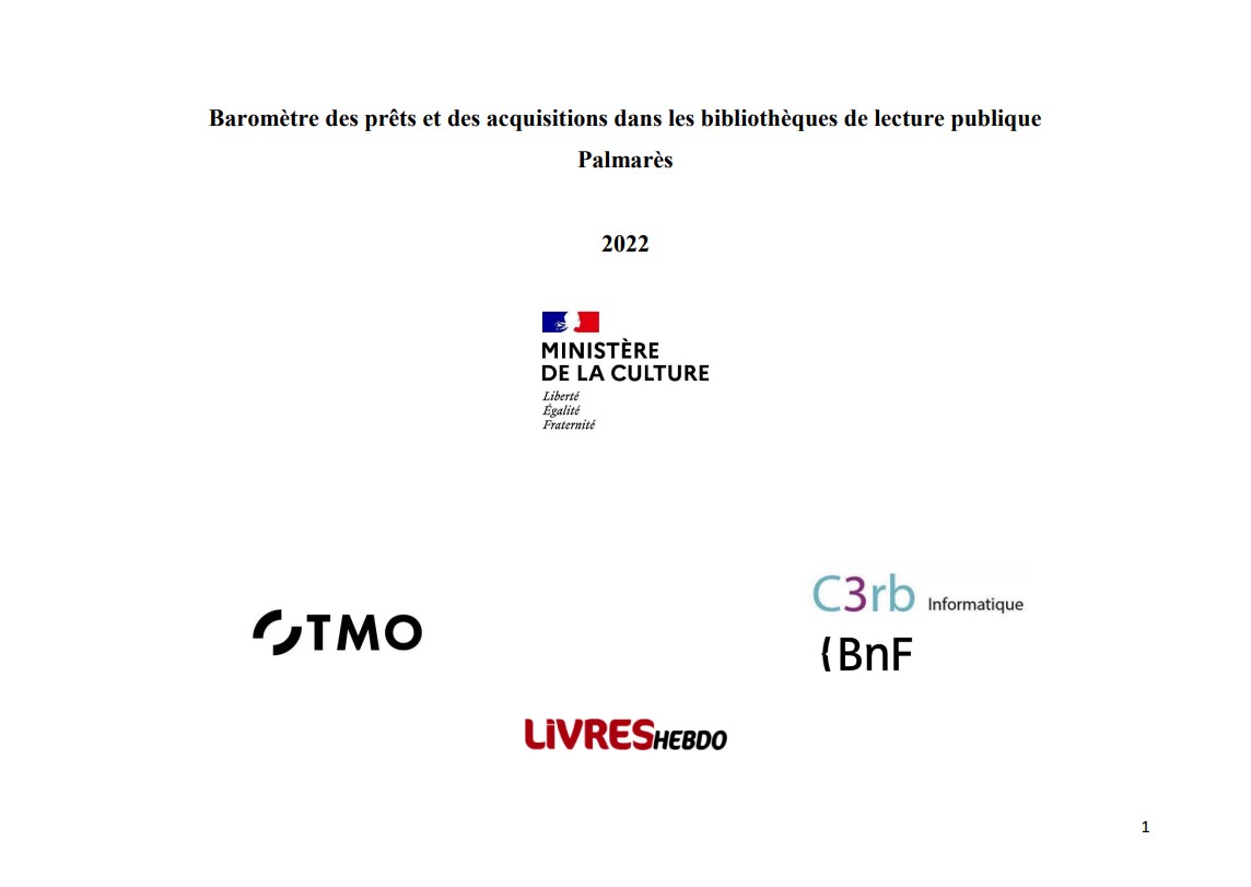 Baromètre des prêts et des acquisitions dans les bibliothèques de lecture publique : palmarès 2022 | France. Ministère de la culture