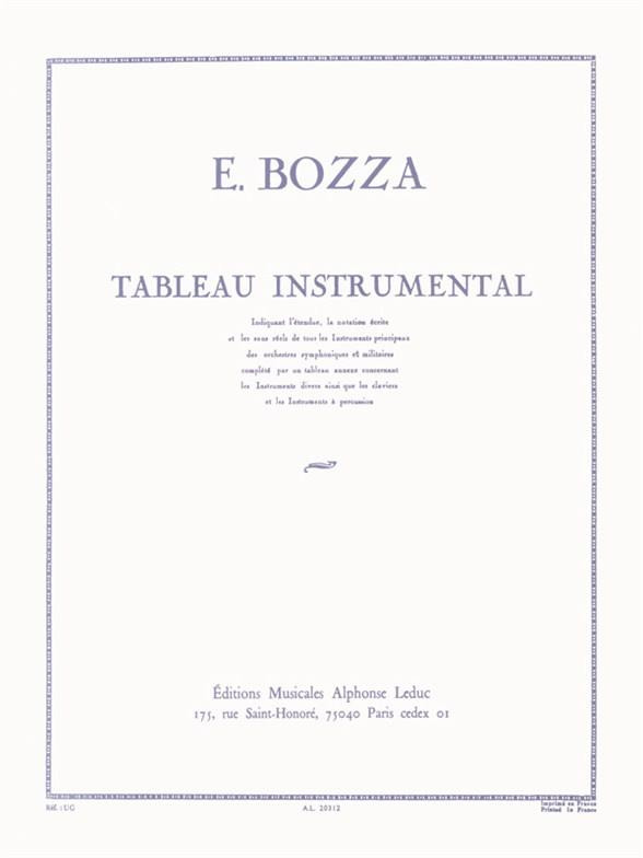 Tableau instrumental : indiquant l'étendue, la notation écrite et les sons réels de tous les instruments principaux des orchestres symphoniques et militaires, complété par un tableau annexe concernant les instruments divers ainsi que les claviers et les instruments à percussion | Eugène Bozza (1905-1991). Auteur
