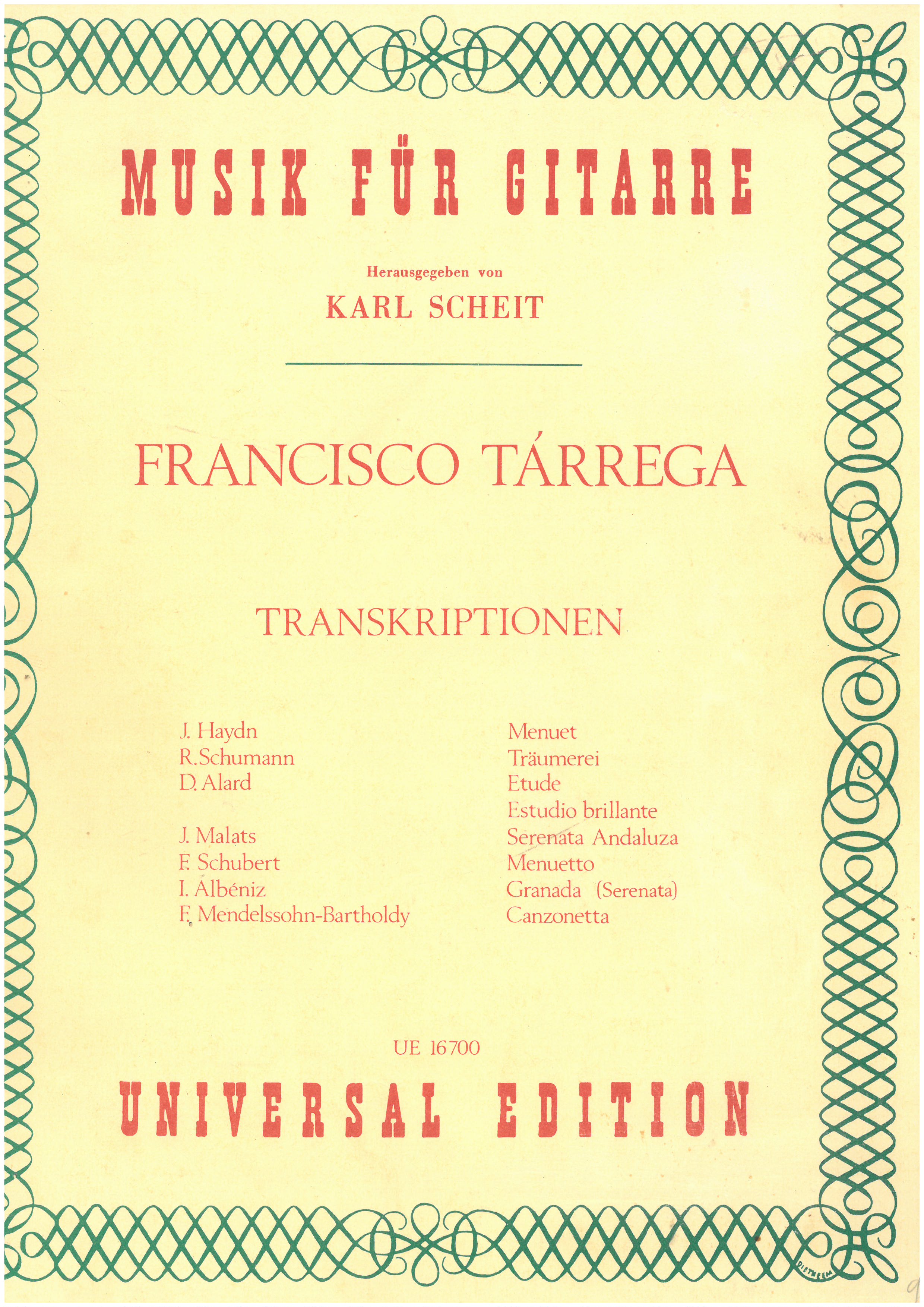 Musik für gitarre : transkriptionen | Francisco Tarrega (1852-1909). Arrangeur
